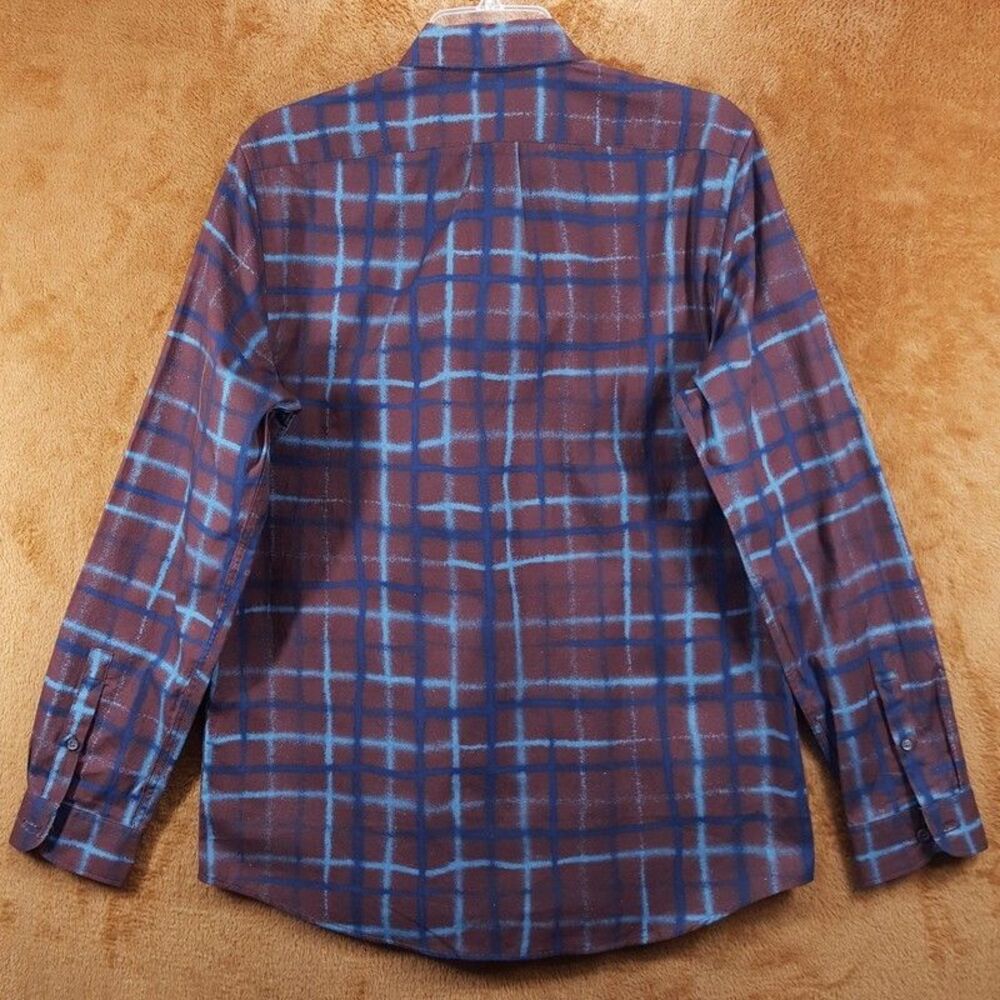 PAUL SMITH Shirt Mens Small Burgundy Check Button Up Contrast Cuff Regular Fit - Picture 3 of 8